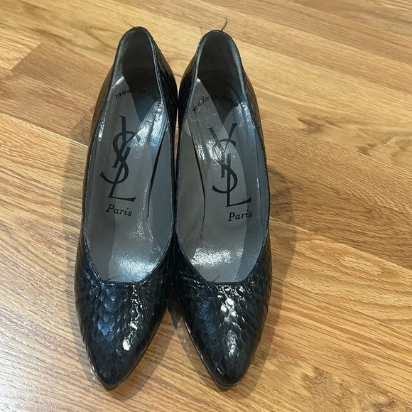 YSL Snakeskin Black Classic Pump 3” Heel Vintage Size 8  Made In Italy - Picture 3 of 12